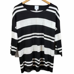 Sunday black and white striped 3/4" sleeve shirt woman's size large